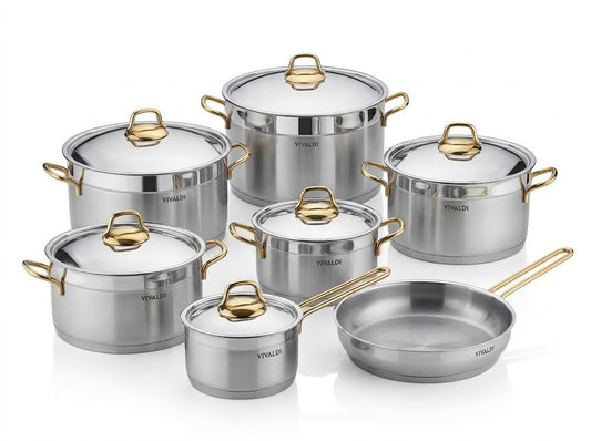 ANKA 11-PIECE STAINLESS STEEL COOKWARE SET - GOLD HANDELS