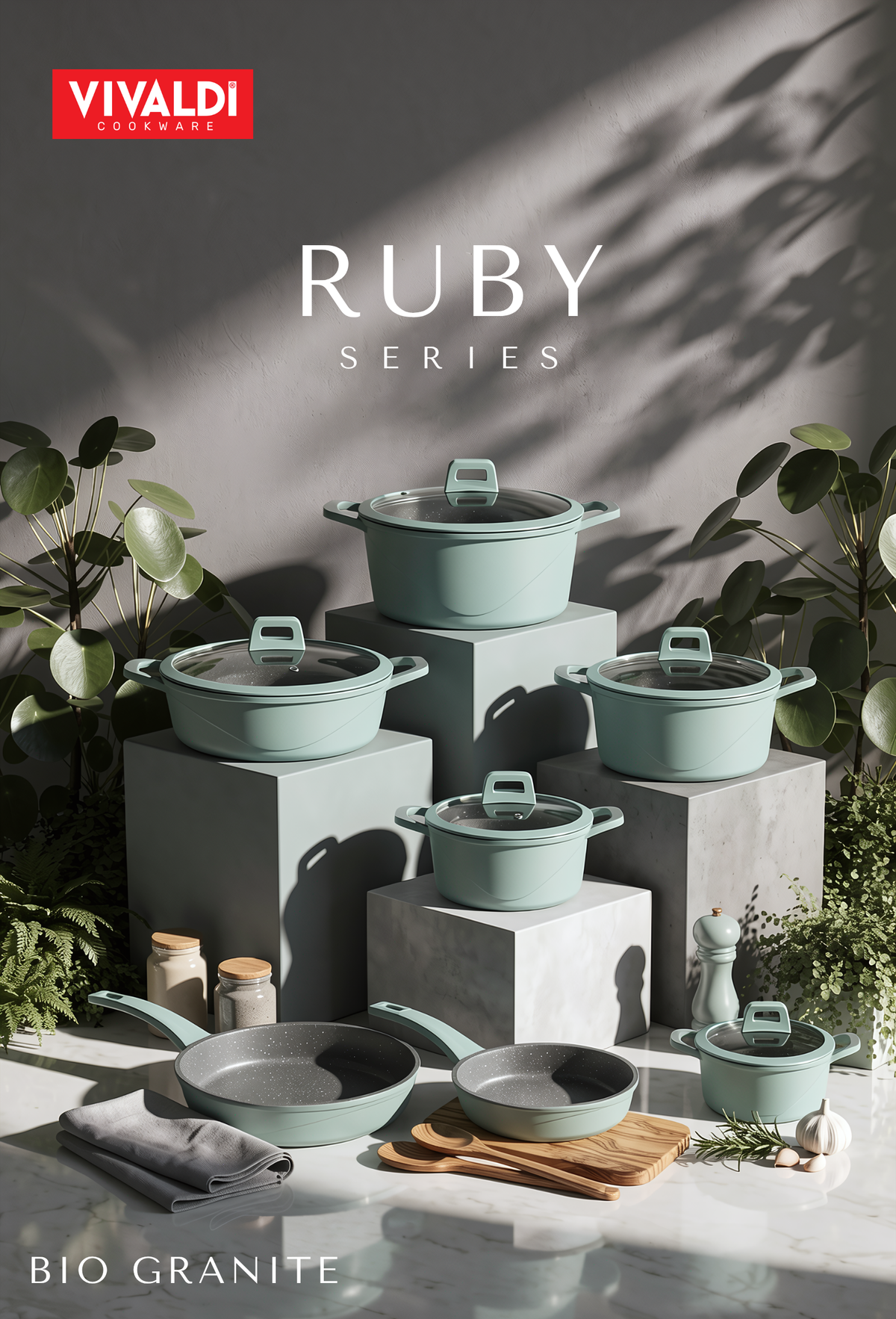 RUBY 12-PIECE DIE-CAST GRANITE COOKWARE SET