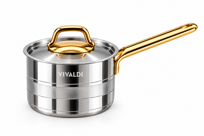 ELEGANCE 13-PIECE STAINLESS STEEL COOKWARE SET - GOLD HANDLES