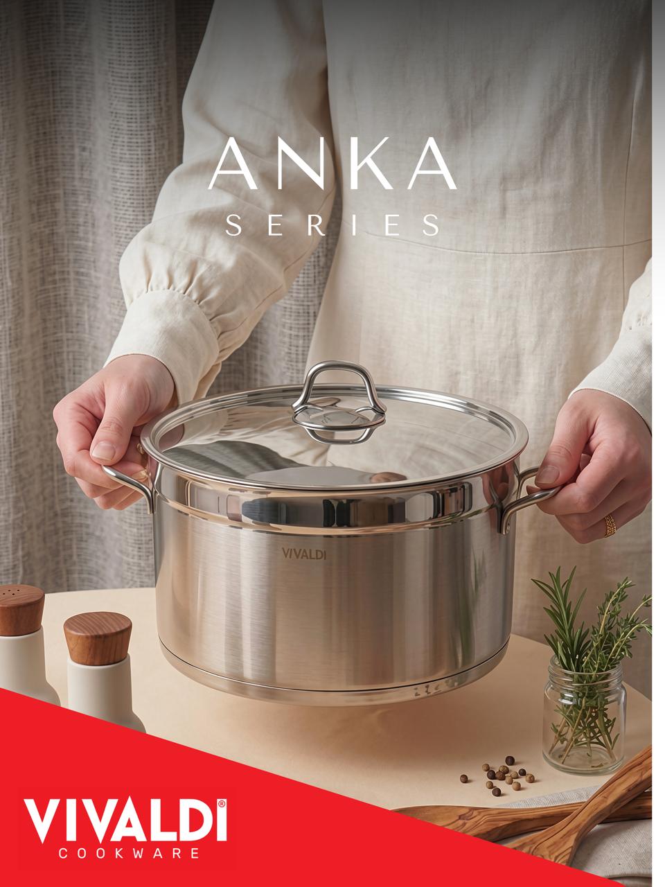 ANKA 22-PIECE STAINLESS STEEL COOKWARE SET - STAINLESS STEEL HANDLES