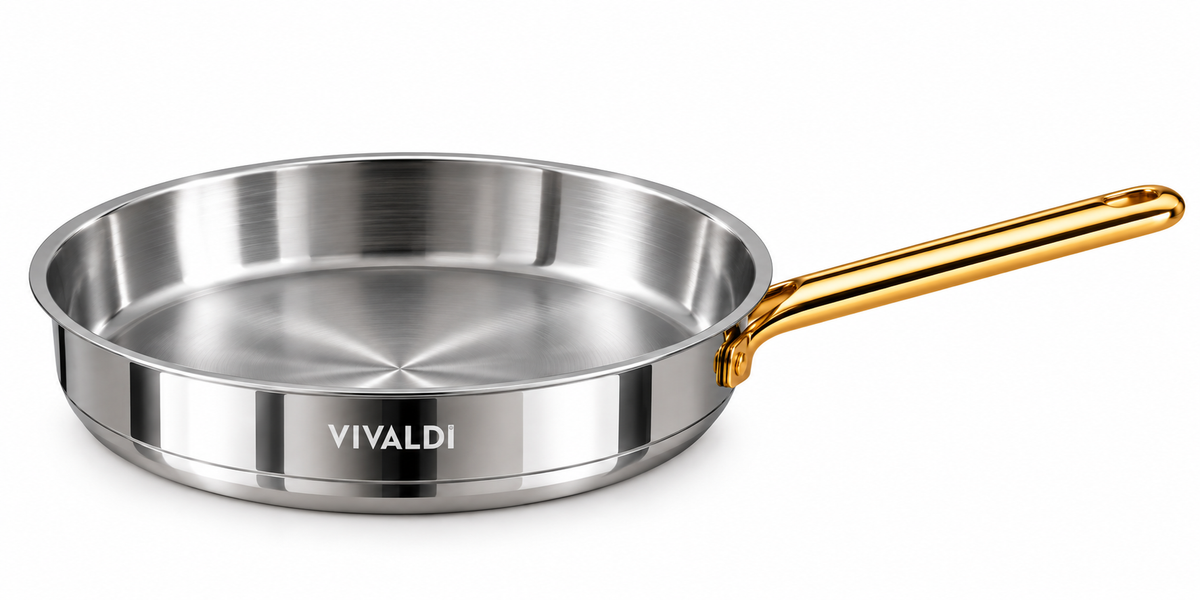 ELEGANCE 13-PIECE STAINLESS STEEL COOKWARE SET - GOLD HANDLES