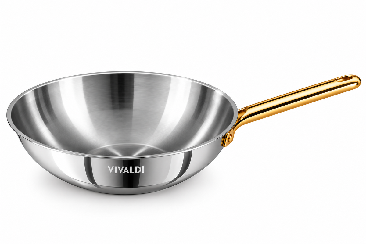 ELEGANCE 13-PIECE STAINLESS STEEL COOKWARE SET - GOLD HANDLES