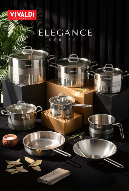 ELEGANCE 13-PIECE STAINLESS STEEL COOKWARE SET - COPPER HANDELS