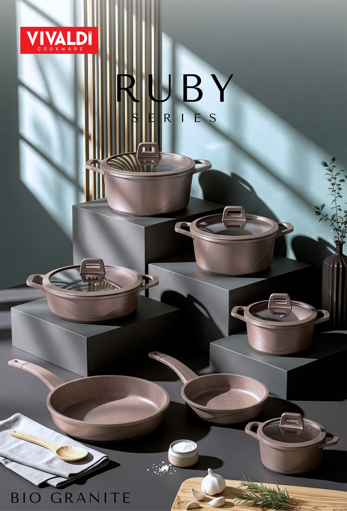 RUBY 12-PIECE DIE-CAST GRANITE COOKWARE SET
