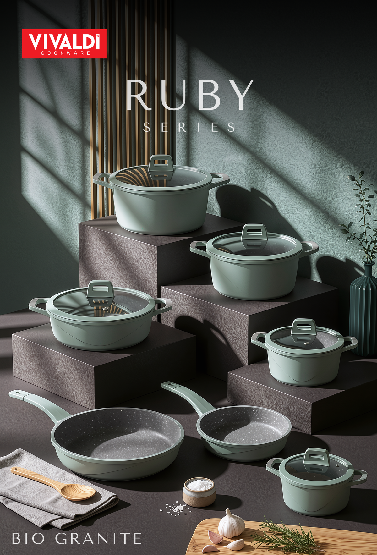 RUBY 12-PIECE DIE-CAST GRANITE COOKWARE SET