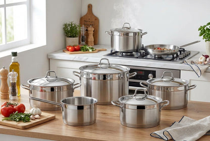 ANKA 11-PIECE STAINLESS STEEL COOKWARE SET – STAINLESS STEEL HANDLES