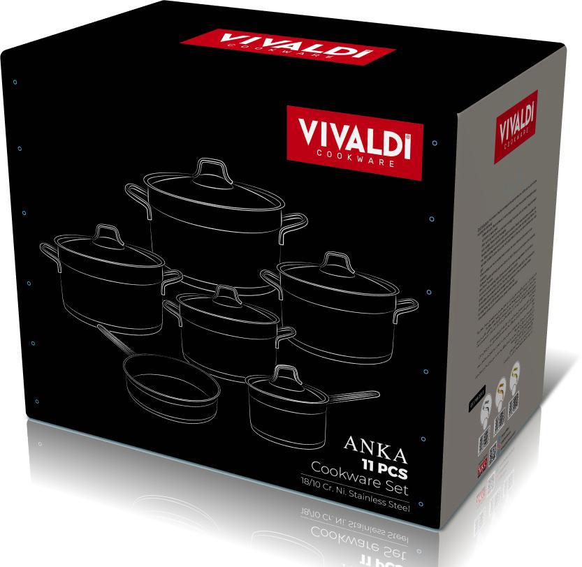 ANKA 11-PIECE STAINLESS STEEL COOKWARE SET - GOLD HANDELS