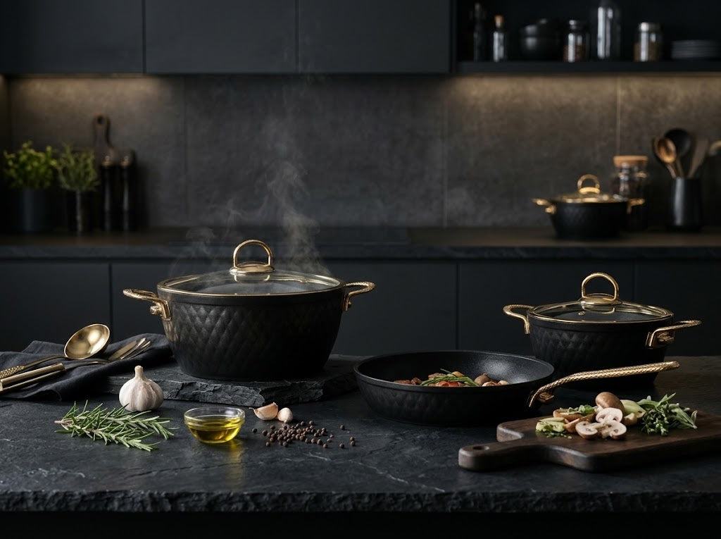 LIDYA DIAMOND 9-PIECE GRANITE COOKWARE SET