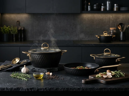 LIDYA DIAMOND 9-PIECE GRANITE COOKWARE SET