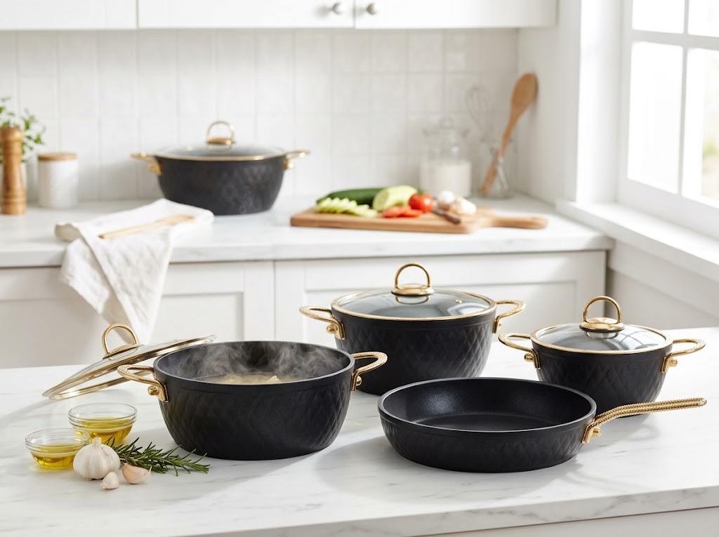 LIDYA DIAMOND 9-PIECE GRANITE COOKWARE SET