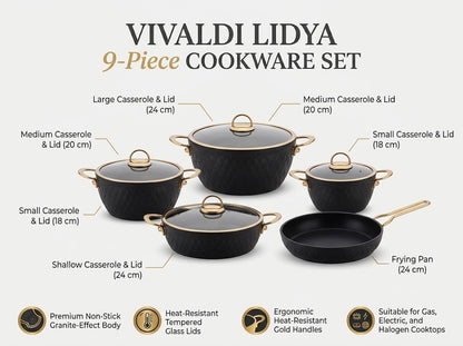 LIDYA DIAMOND 9-PIECE GRANITE COOKWARE SET