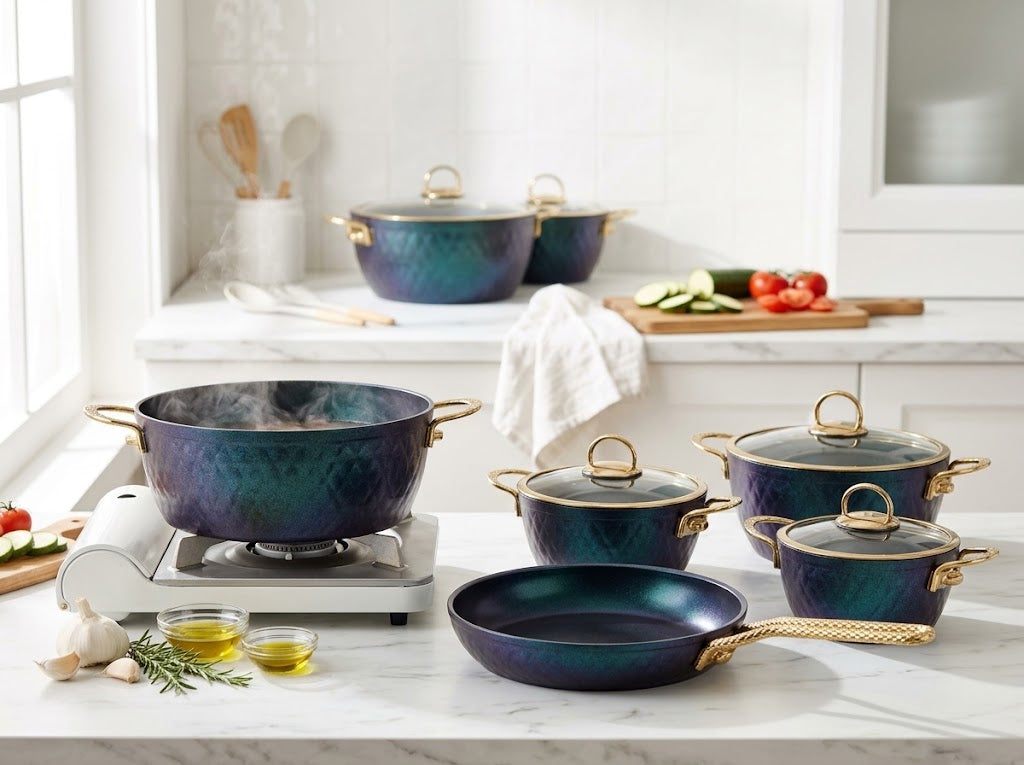 LIDYA GOLD 9-PIECE GRANITE COOKWARE SET