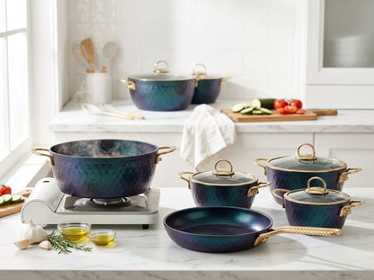 LIDYA GOLD 9-PIECE GRANITE COOKWARE SET