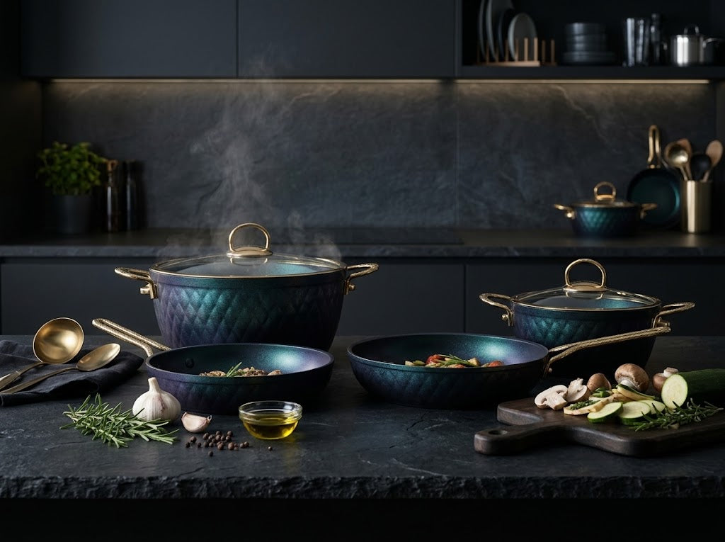 LIDYA GOLD 9-PIECE GRANITE COOKWARE SET