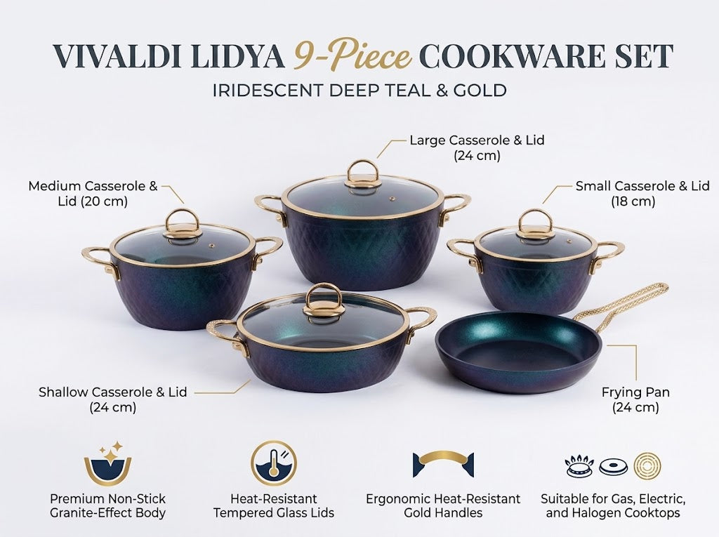 LIDYA GOLD 9-PIECE GRANITE COOKWARE SET
