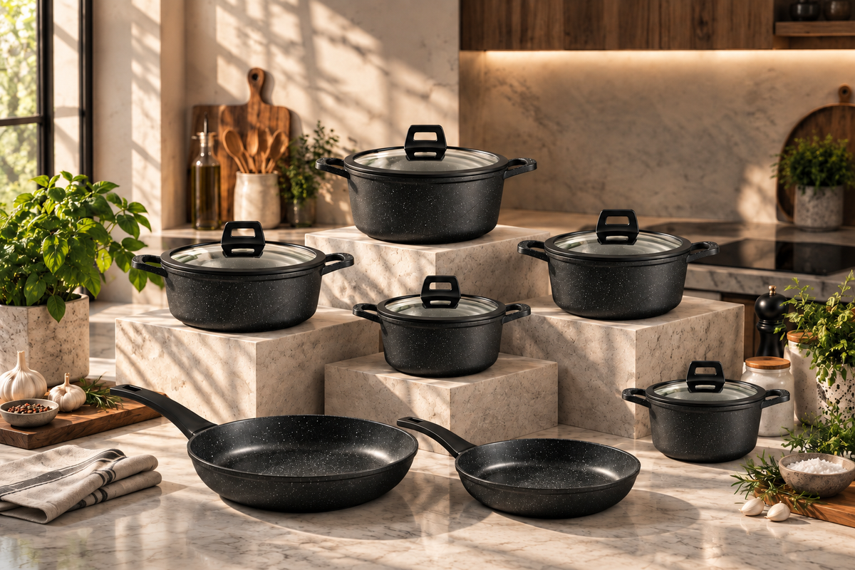 RUBY 12-PIECE DIE-CAST GRANITE COOKWARE SET
