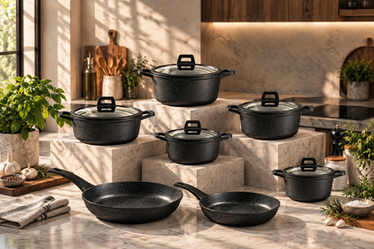 RUBY 12-PIECE DIE-CAST GRANITE COOKWARE SET