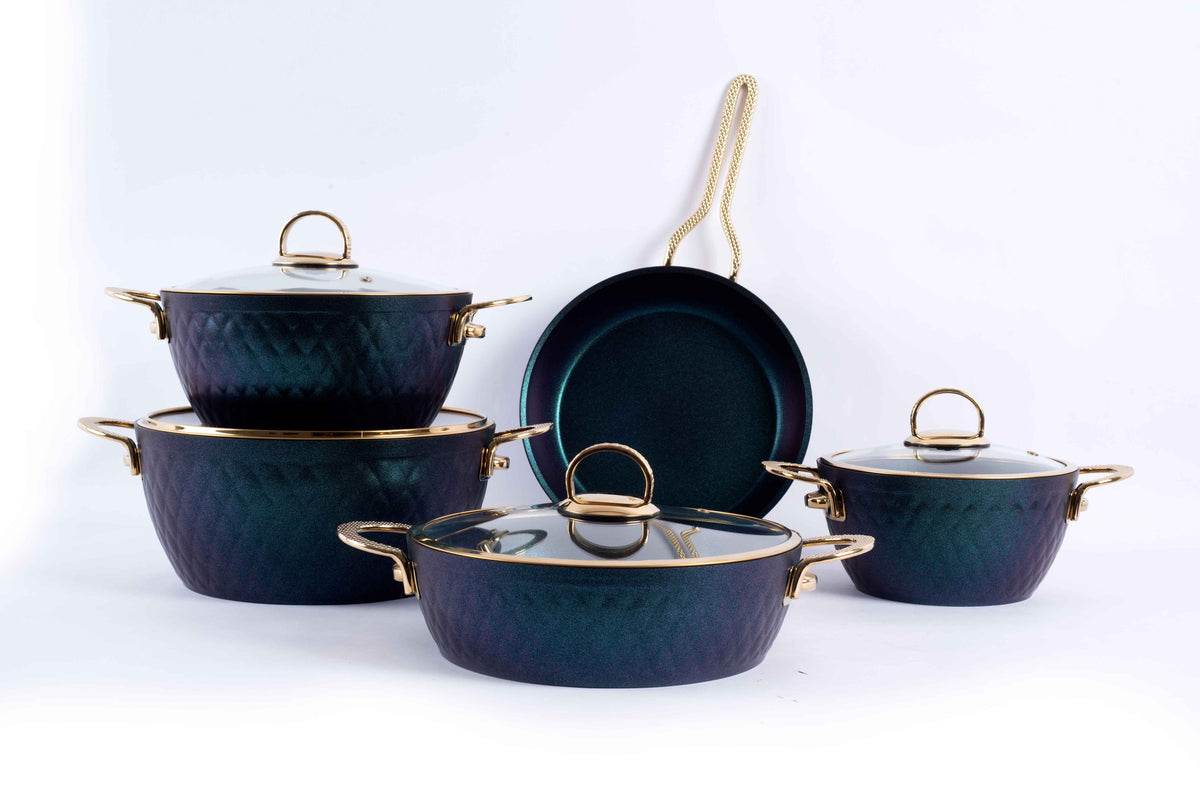 LIDYA GOLD 9-PIECE GRANITE COOKWARE SET