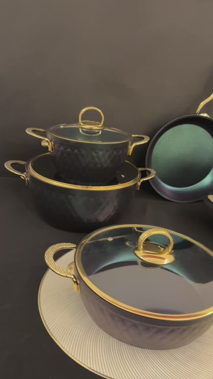 LIDYA GOLD 9-PIECE GRANITE COOKWARE SET